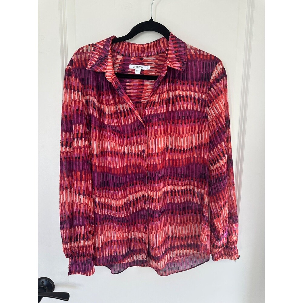 Chico's Pink & Purple Striped Blouse Chico’s 2 (Large / US 12)